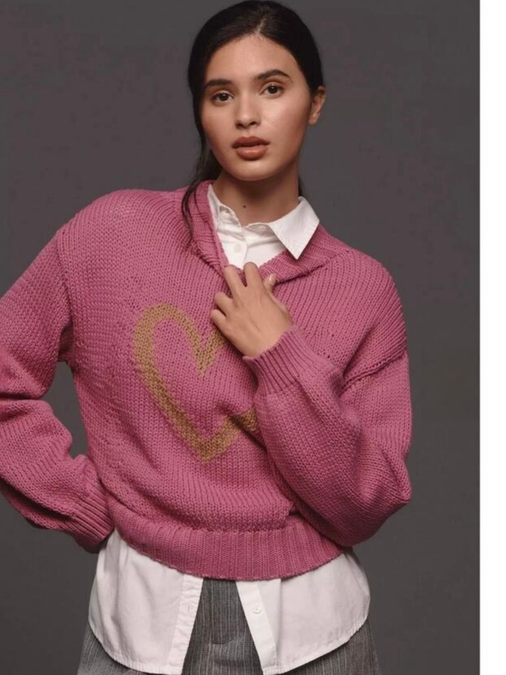 Anthropologie Maeve Pippa Icon Heart Mock Neck Sweater Pink XS